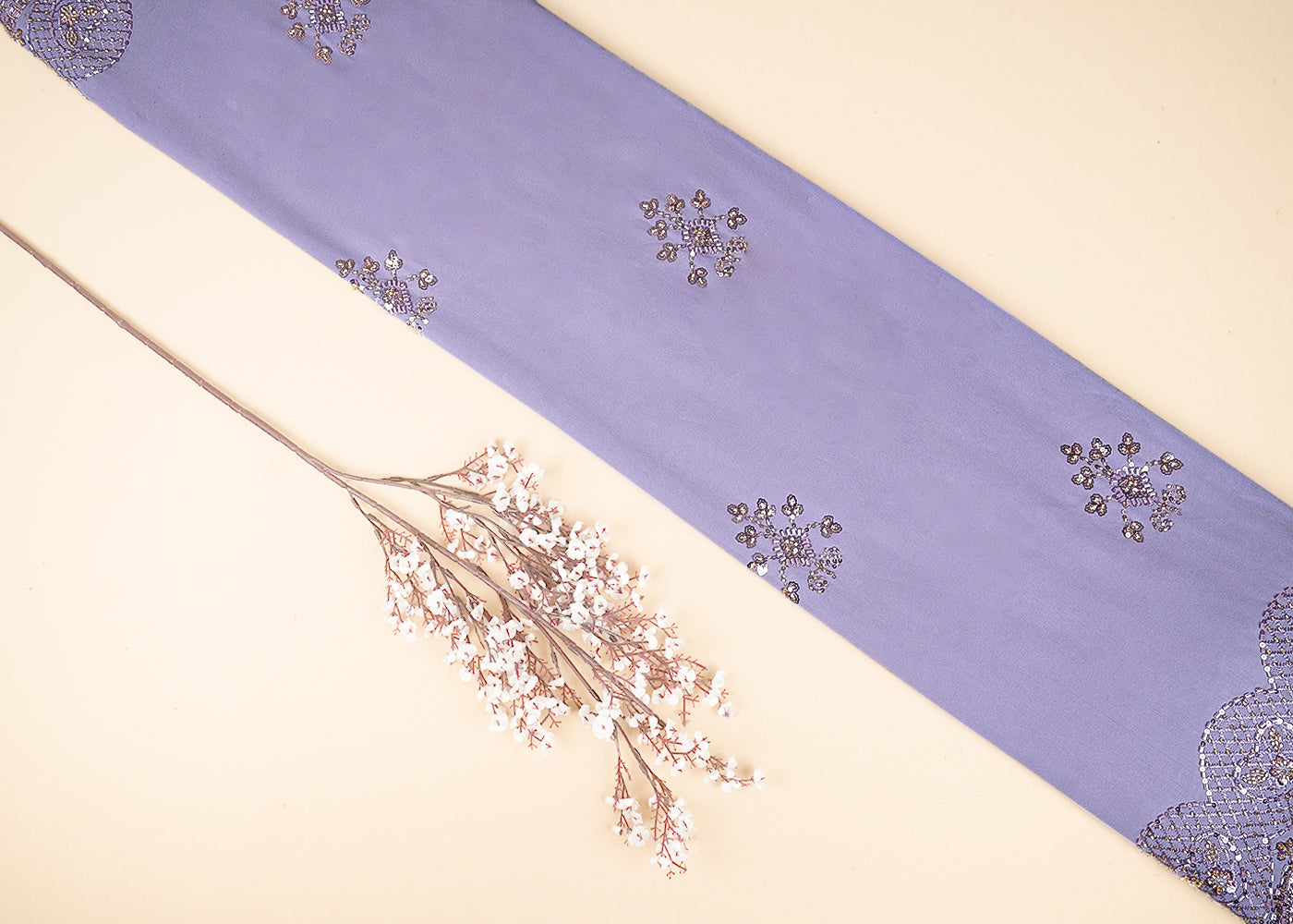 Lavender Georgette Fabric With Allover Sequins, Katdana And Bead Work With Two Side Border 21128