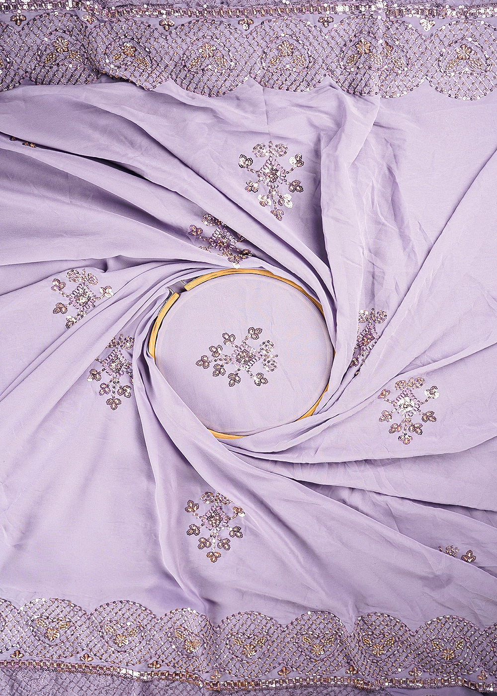 Lavender-Georgette-Fabric-With-Allover-Sequins,-Katdana-And-Bead-Work-With-Two-Side-Border-21128-close-view
