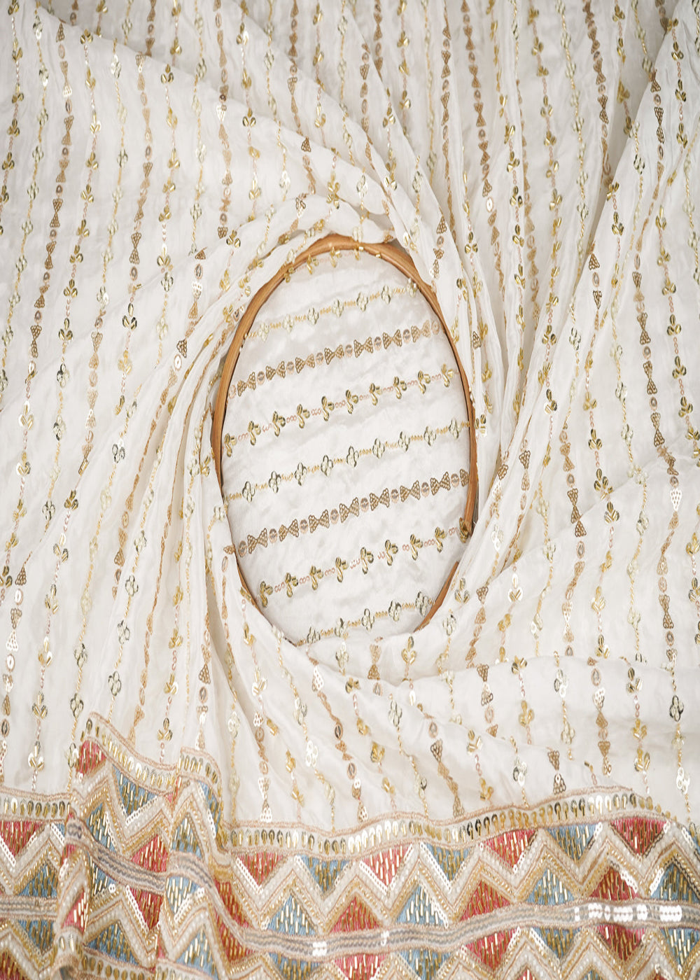 White-Dyeable-Crepe-Fabric-With-All-Over-Strips-Of-Sequins,-Katdana-And-Bead-Work-With-Heavy-Border-21135-close-view