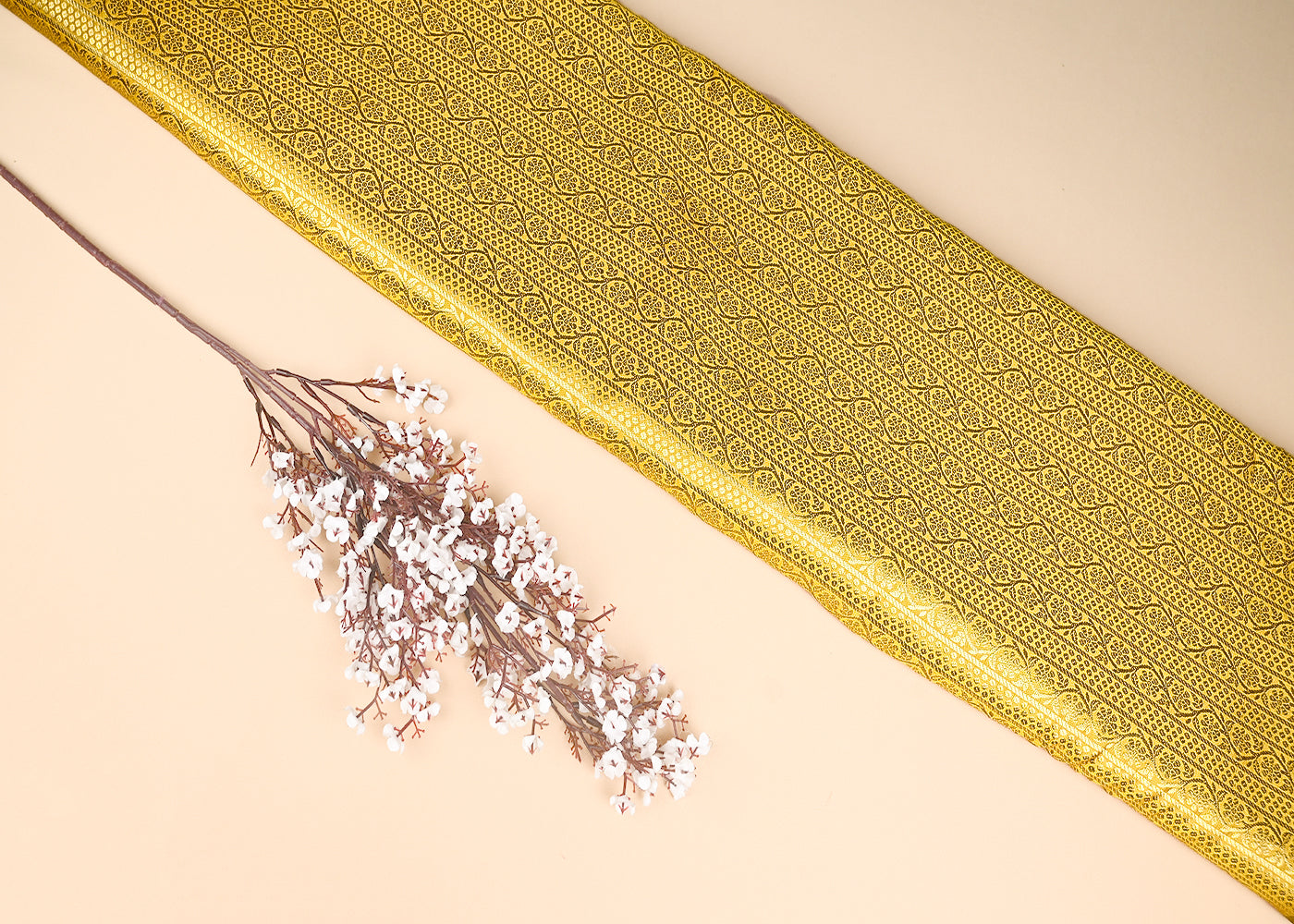 Mustard-Banarasi-Brocade-Fabric-With-Allover-Golden-Zari-Handloom-21149