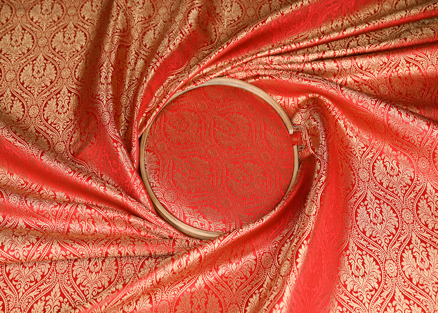 Red-Banarasi-Brocade-Fabric-With-Allover-Golden-Zari-Handloom-21158-close-view
