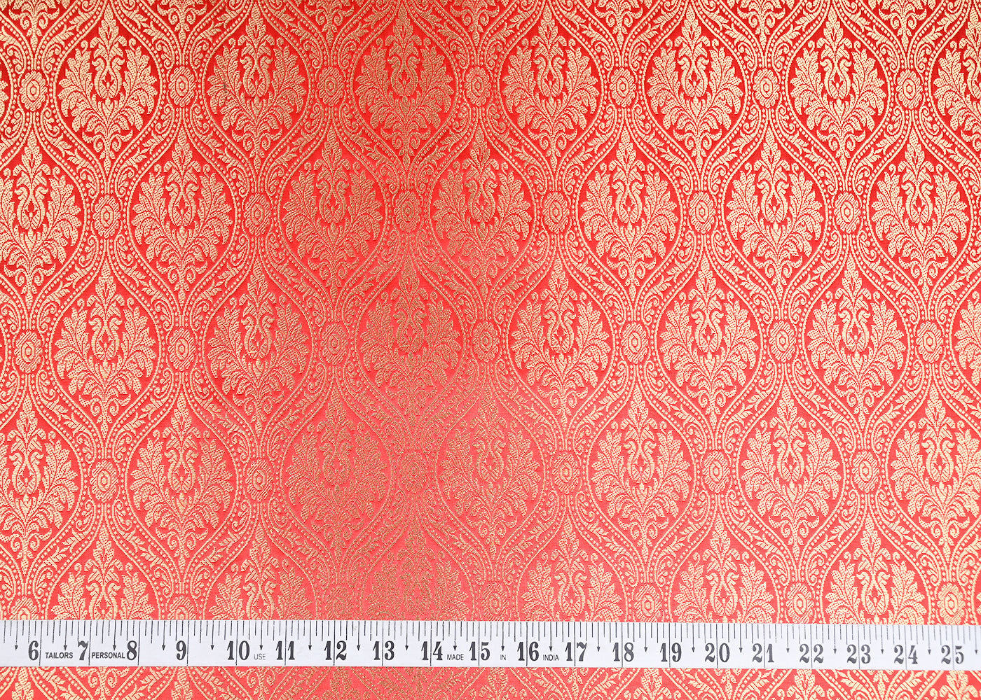 Red-Banarasi-Brocade-Fabric-With-Allover-Golden-Zari-Handloom-21158-measurement-view