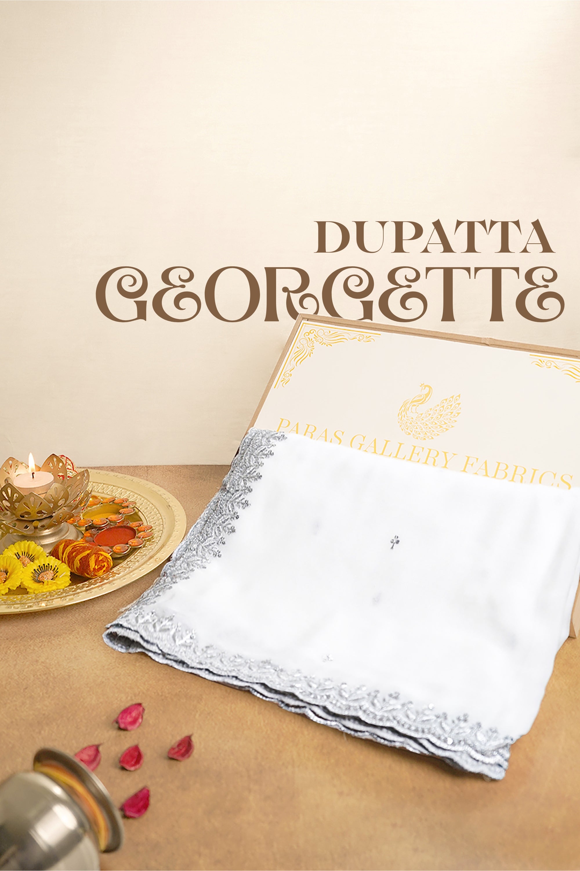 White Dyeable Georgette Dupatta With All Over Sequins And Zari Work 21174