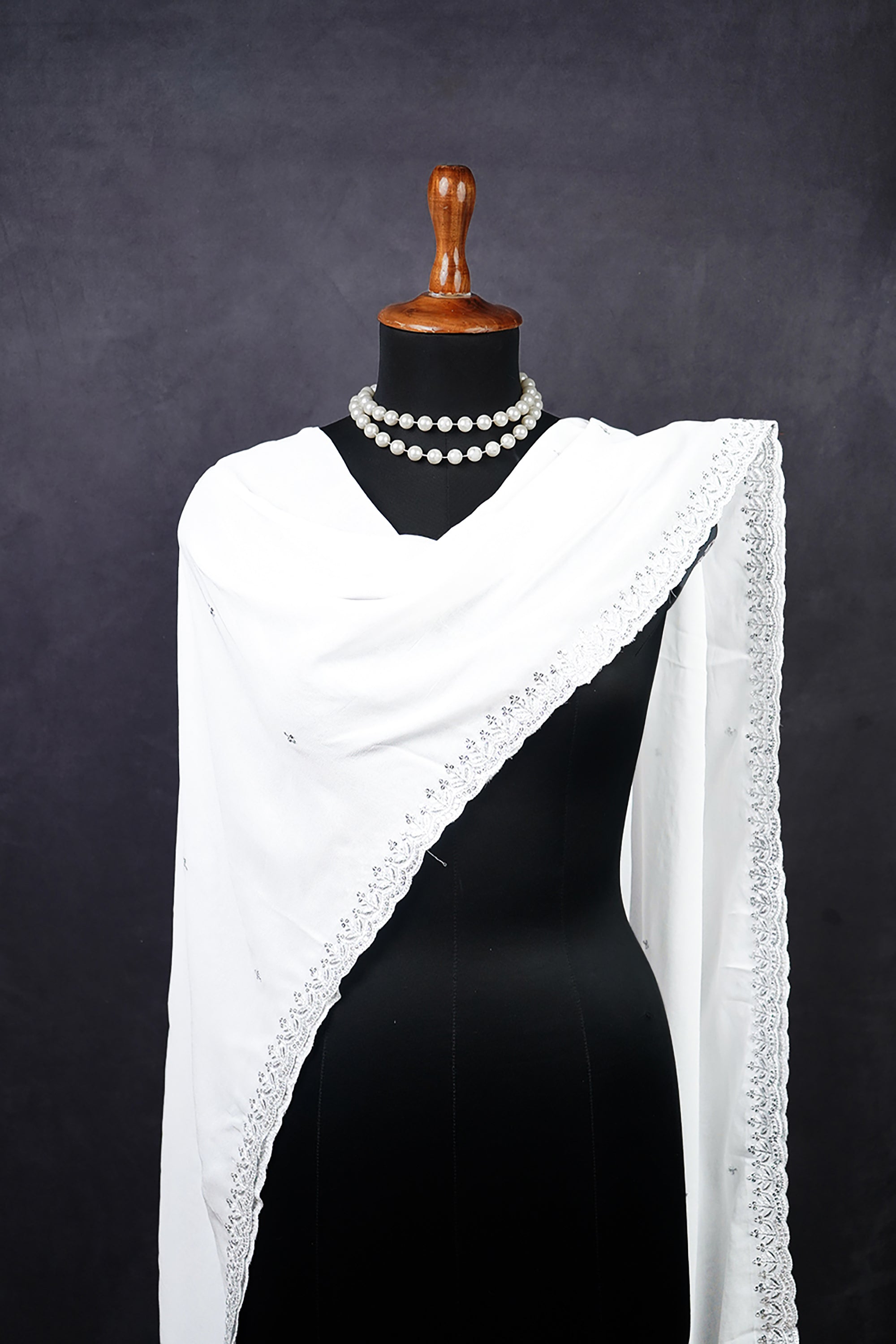 White Dyeable Georgette Dupatta With All Over Sequins And Zari Work 21174