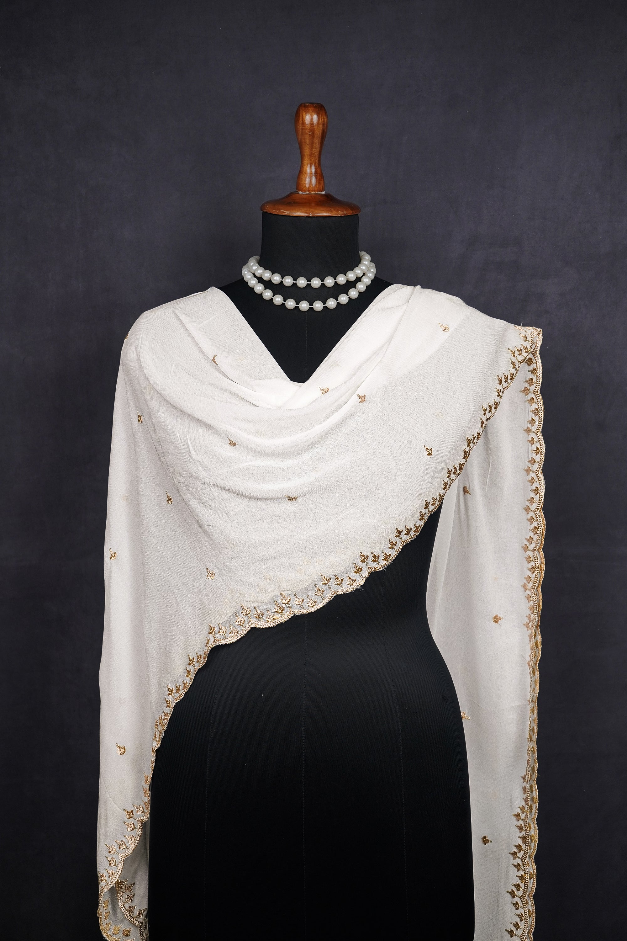 White Dyeable Georgette Dupatta With All Over Zari And Sequins Work 21177