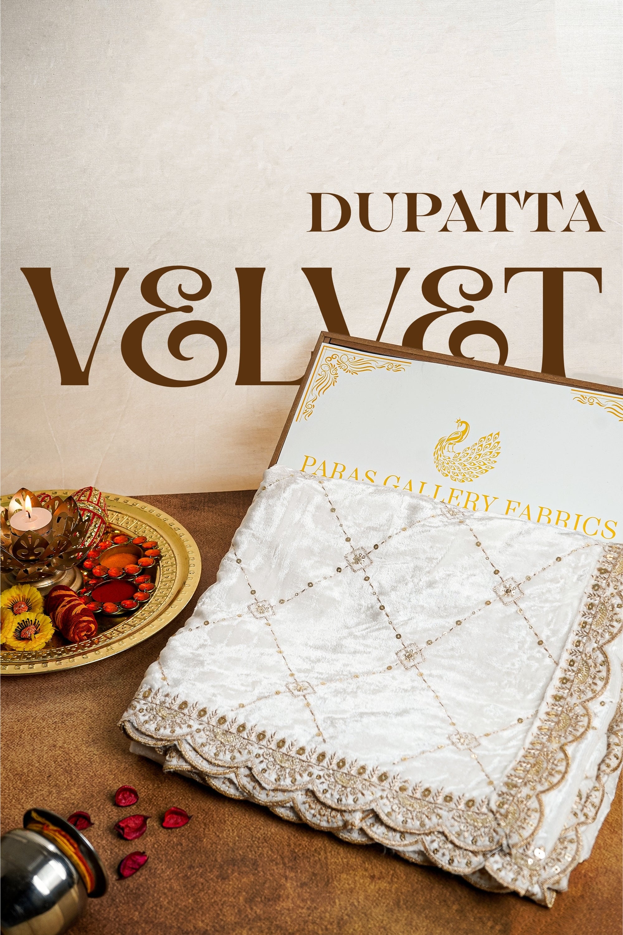 White Velvet Dupatta With All Over Jaal Pattern Of Zari And Sequins Work 21203