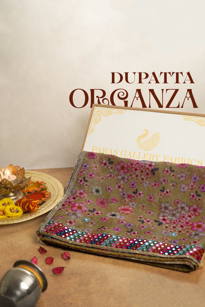 White Organza Dupatta With All Over Thread, Sequins And Faux Mirror Work 21224