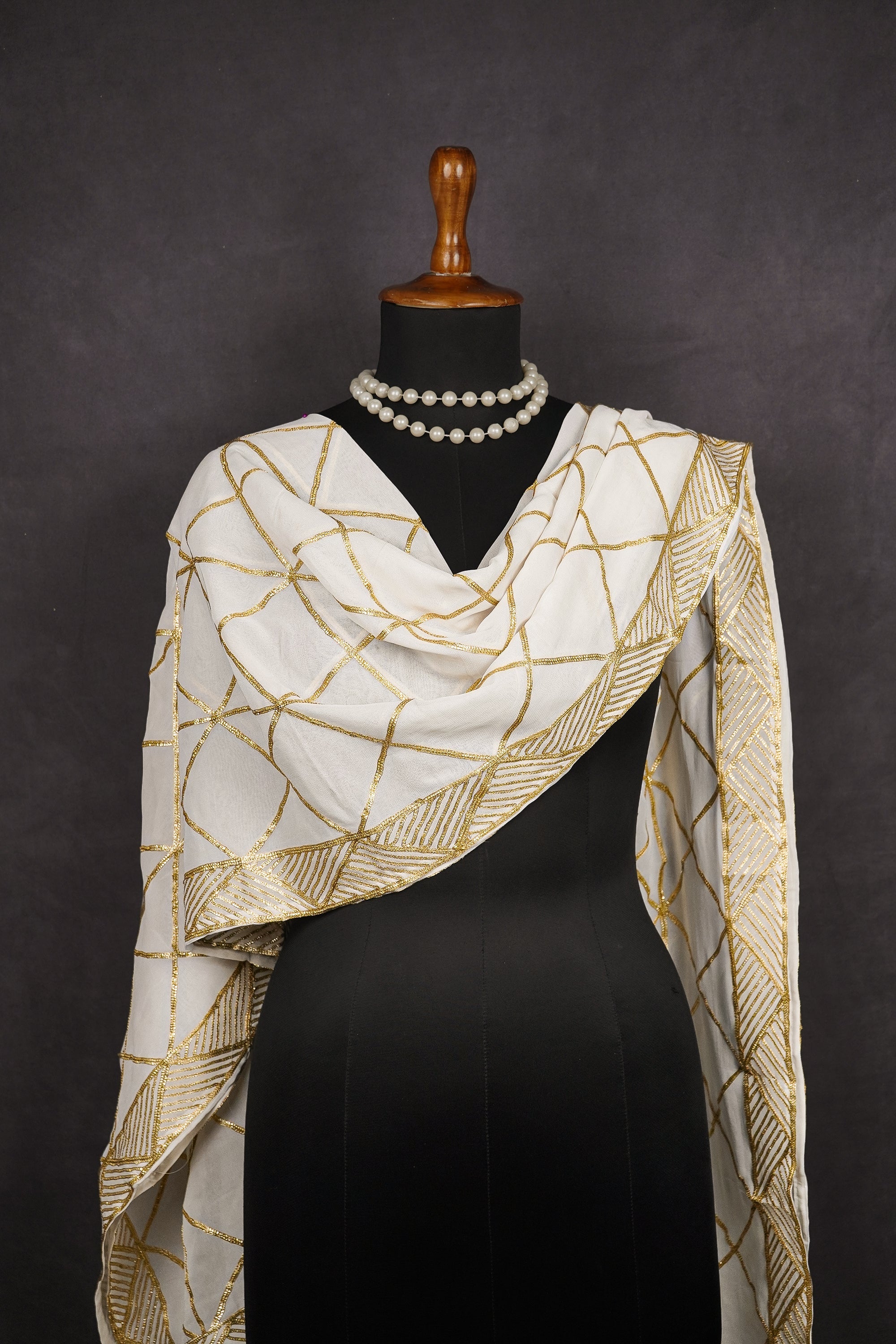 White Dyeable Georgette Dupatta With All Over Sequins Work 12232
