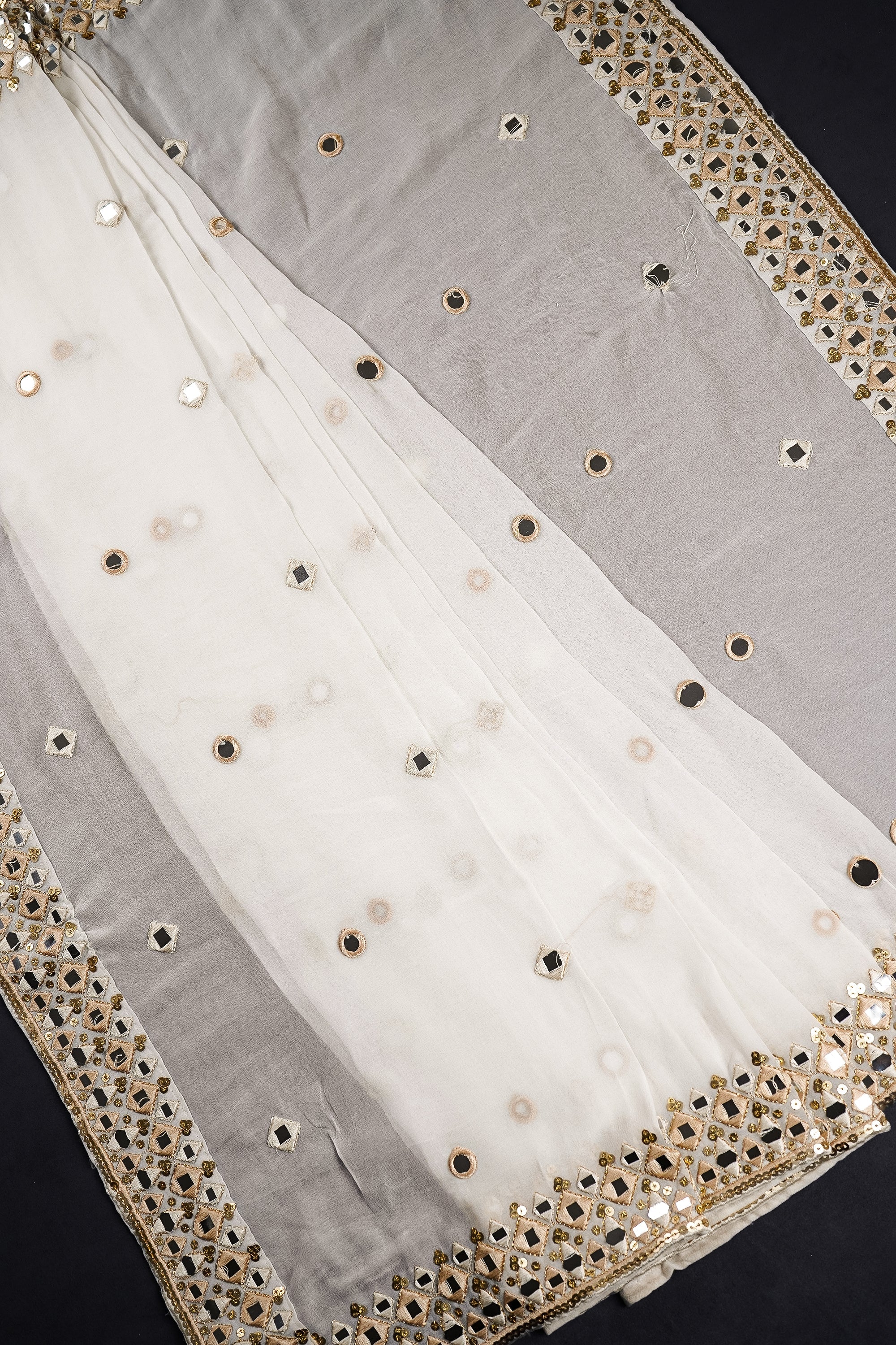 White Dyeable Georgette Dupatta With All Over Zari, Sequins And Faux Mirror Work 21234