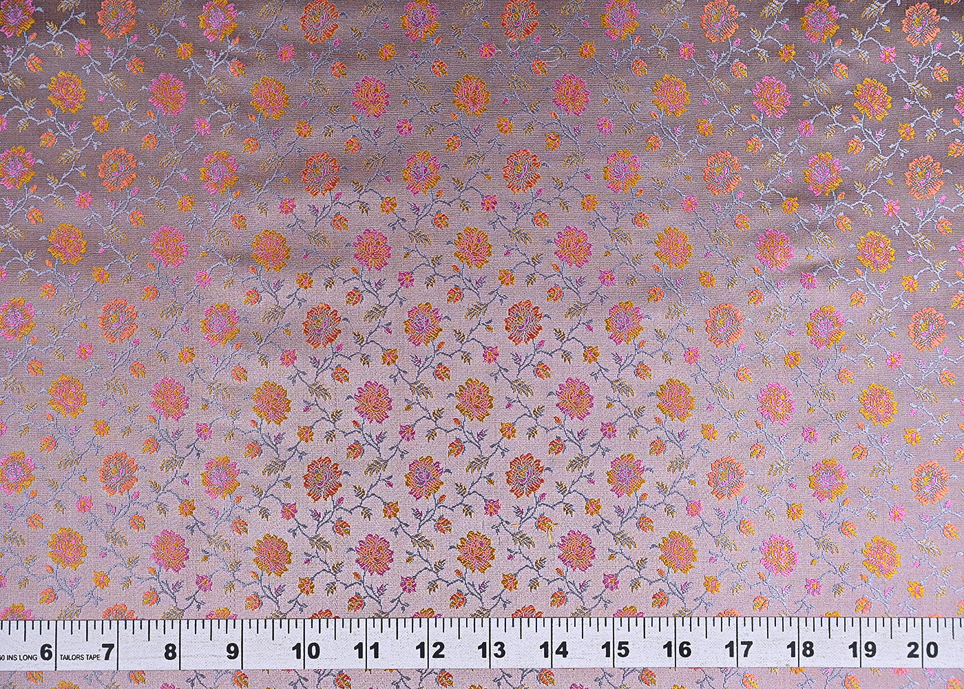 Grey Banarasi Brocade Fabric With All Over Thread And Zari Handloom 21251