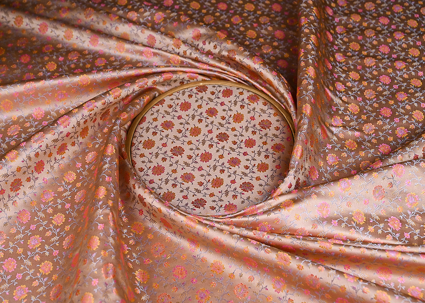 Chiku Banarasi Brocade Fabric With All Over Thread And Zari Handloom 21253