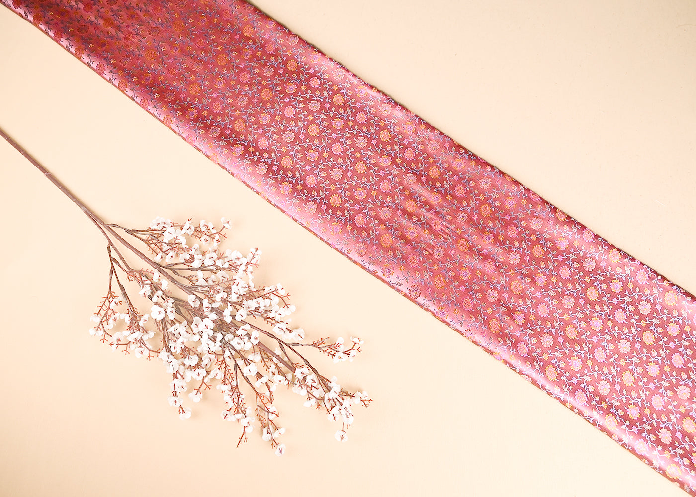 Baby Pink Banarasi Brocade Fabric With All Over Thread And Zari Handloom 21254