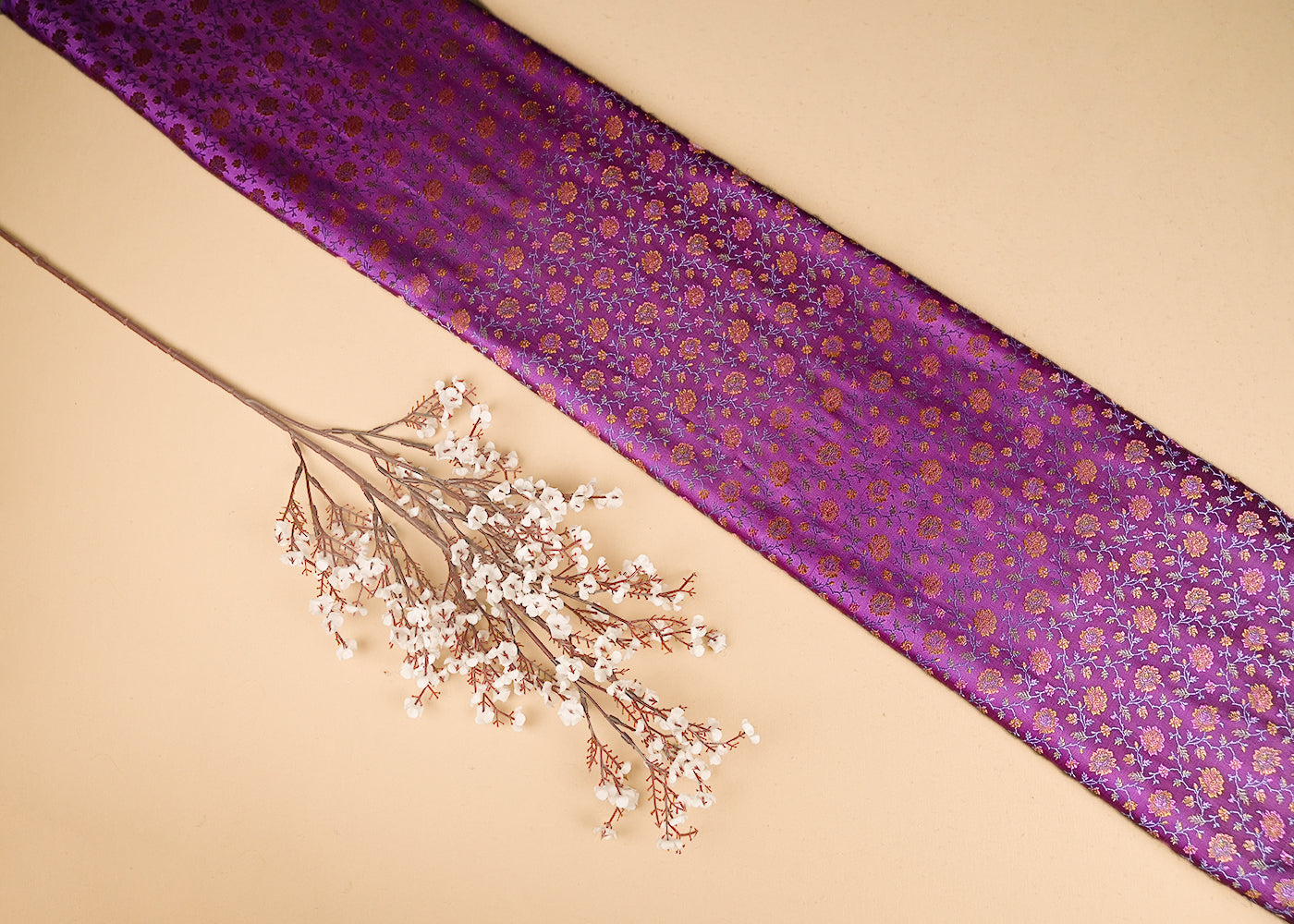 Dark Lavender Banarasi Brocade Fabric With All Over Thread And Zari Handloom 21255