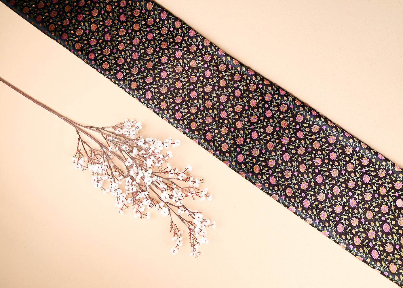 Black Banarasi Brocade Fabric With All Over Thread And Zari Handloom 21256