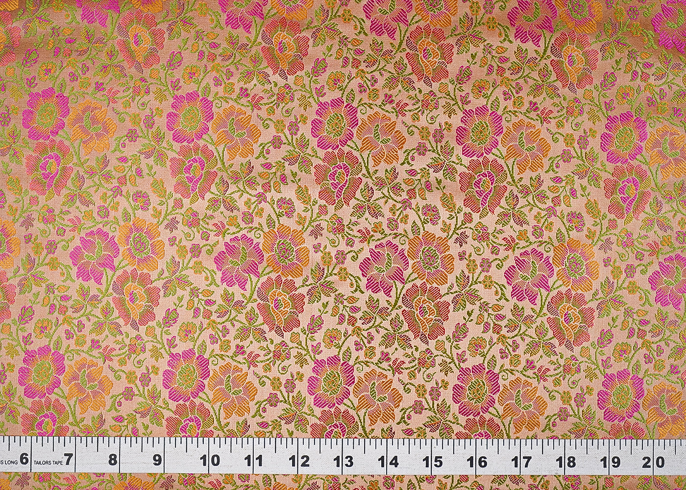 Peach Banarasi Brocade Fabric With All Over Thread And Zari Handloom 21259