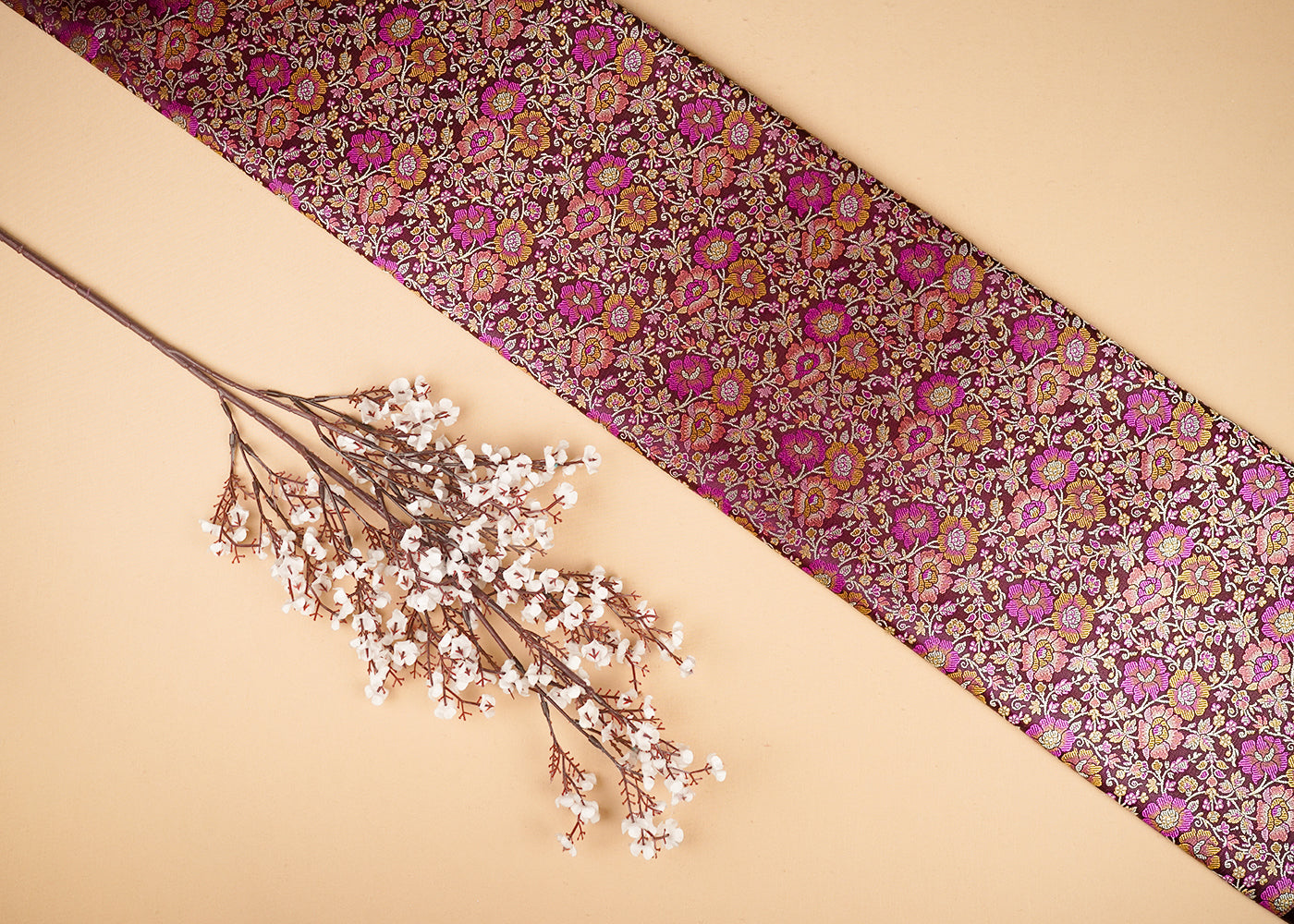 Maroon Banarasi Brocade Fabric With All Over Thread And Zari Handloom 21261