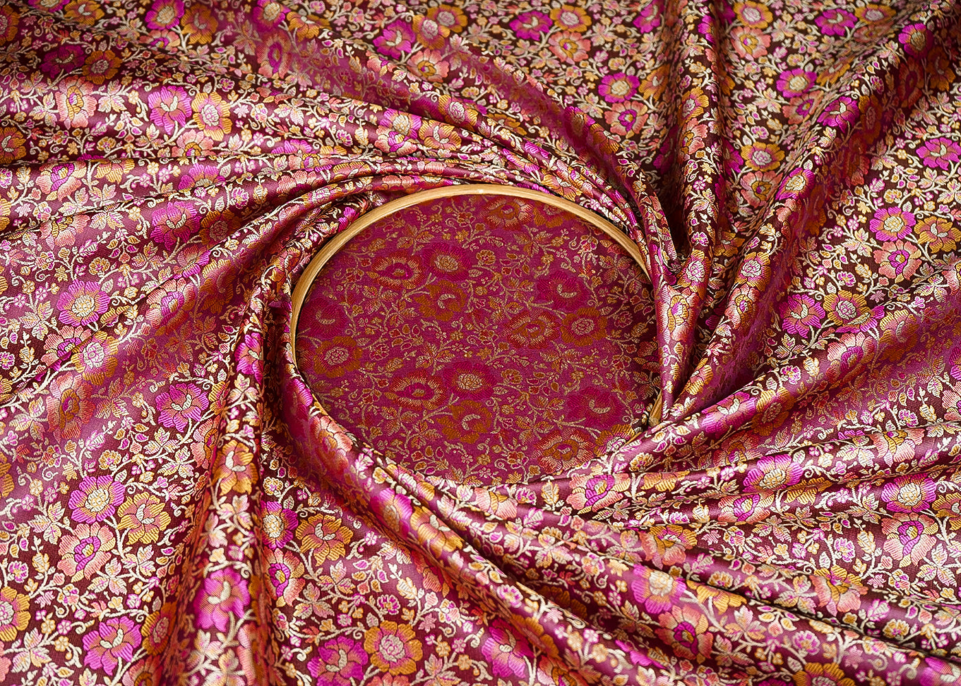 Maroon Banarasi Brocade Fabric With All Over Thread And Zari Handloom 21261