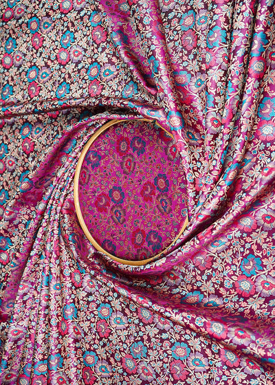 Dark Purple Banarasi Brocade Fabric With All Over Thread And Zari Handloom 21263