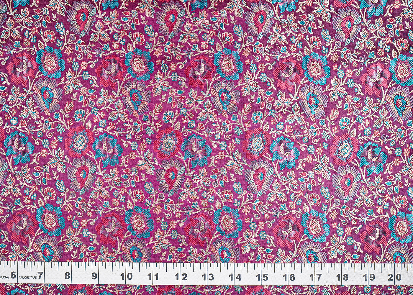 Dark Purple Banarasi Brocade Fabric With All Over Thread And Zari Handloom 21263