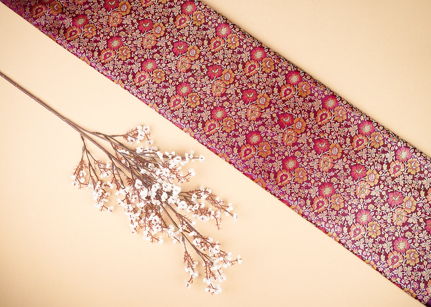 Purple Banarasi Brocade Fabric With All Over Thread And Zari Handloom 21264