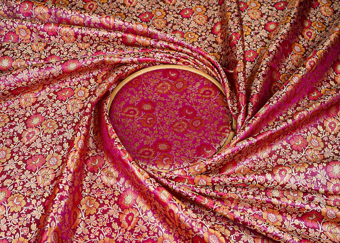 Purple Banarasi Brocade Fabric With All Over Thread And Zari Handloom 21264