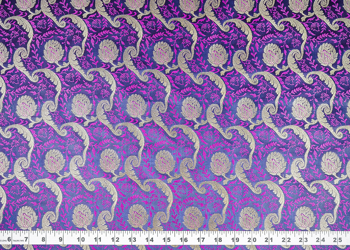 Navy Blue Banarasi Brocade Fabric With All Over Thread And Zari Handloom 21274