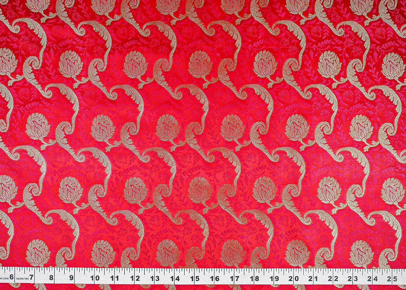 Red Banarasi Brocade Fabric With All Over Thread And Zari Handloom 21275