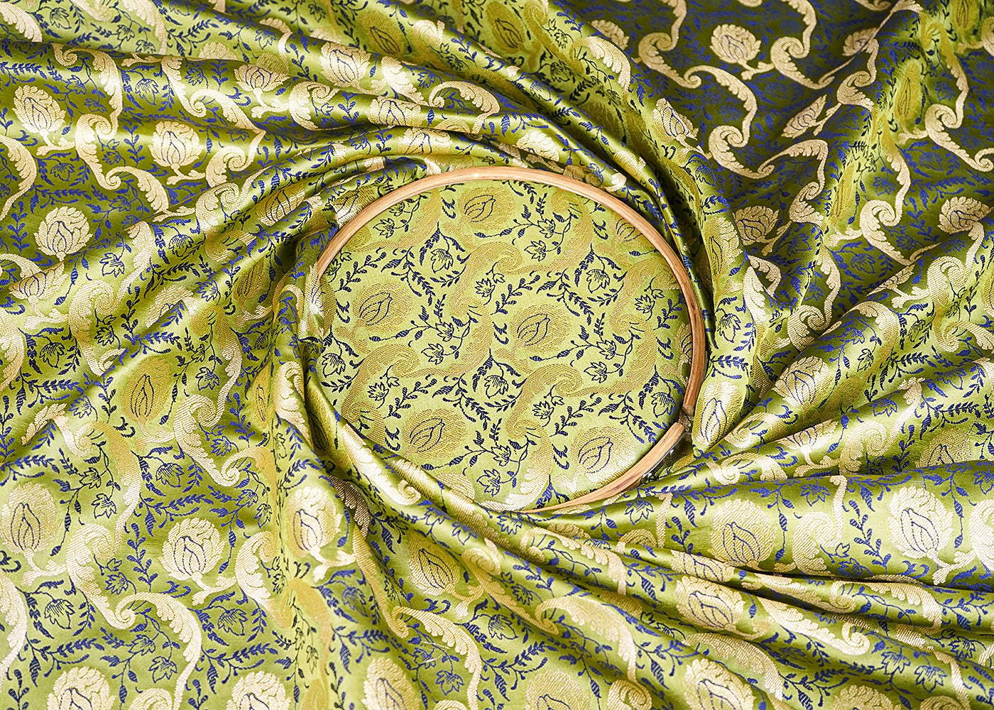 Light Green Banarasi Brocade Fabric With All Over Thread And Zari Handloom 21276