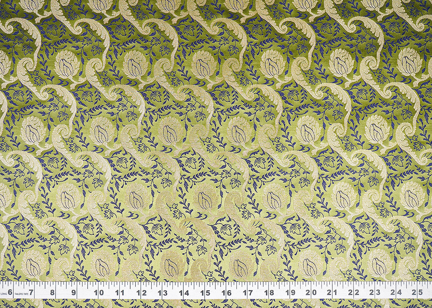 Light Green Banarasi Brocade Fabric With All Over Thread And Zari Handloom 21276