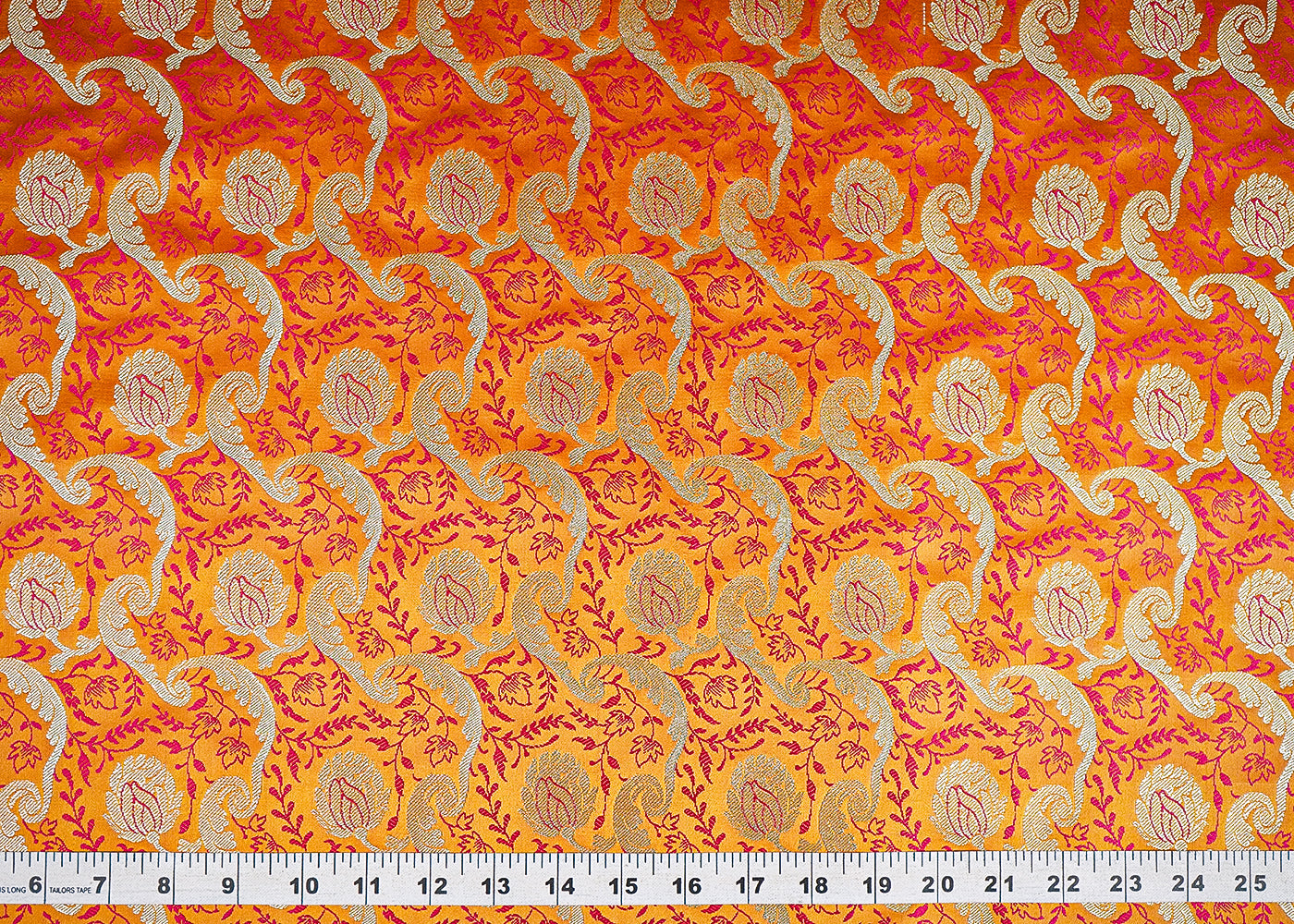 Mustard Banarasi Brocade Fabric With All Over Thread And Zari Handloom 21277