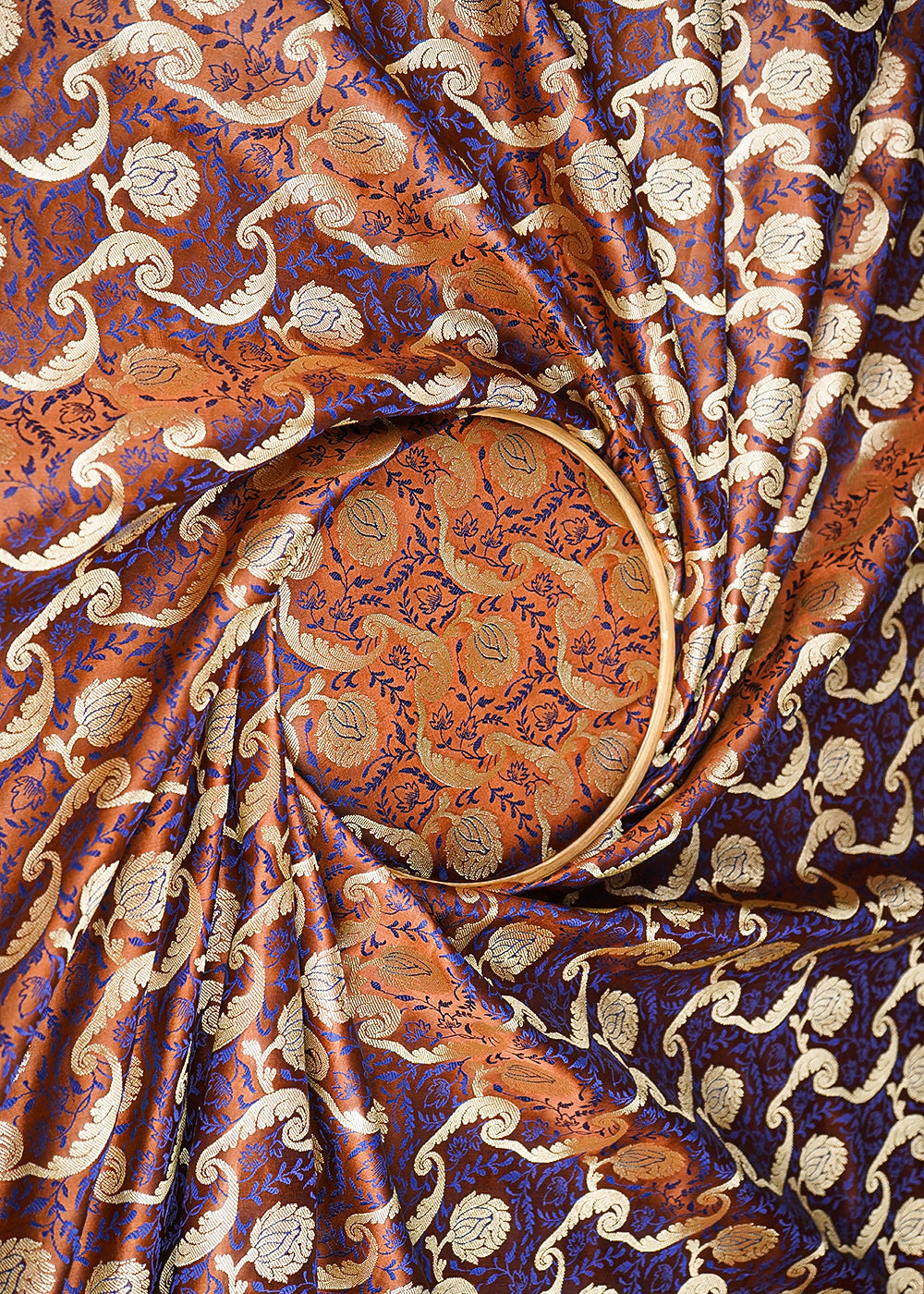 Light-Brown-Banarasi-Brocade-Fabric-With-All-Over-Thread-And-Zari-Handloom-21278-close-view