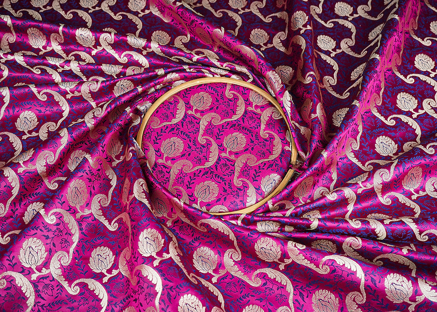 Magenta Banarasi Brocade Fabric With All Over Thread And Zari Handloom 21280