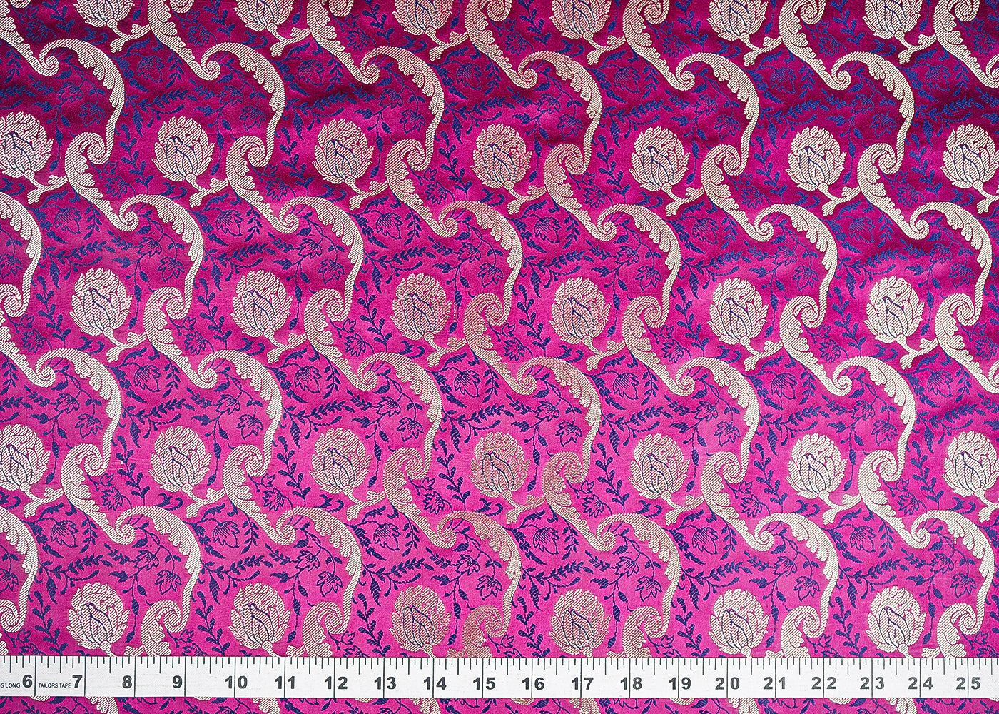 Magenta Banarasi Brocade Fabric With All Over Thread And Zari Handloom 21280