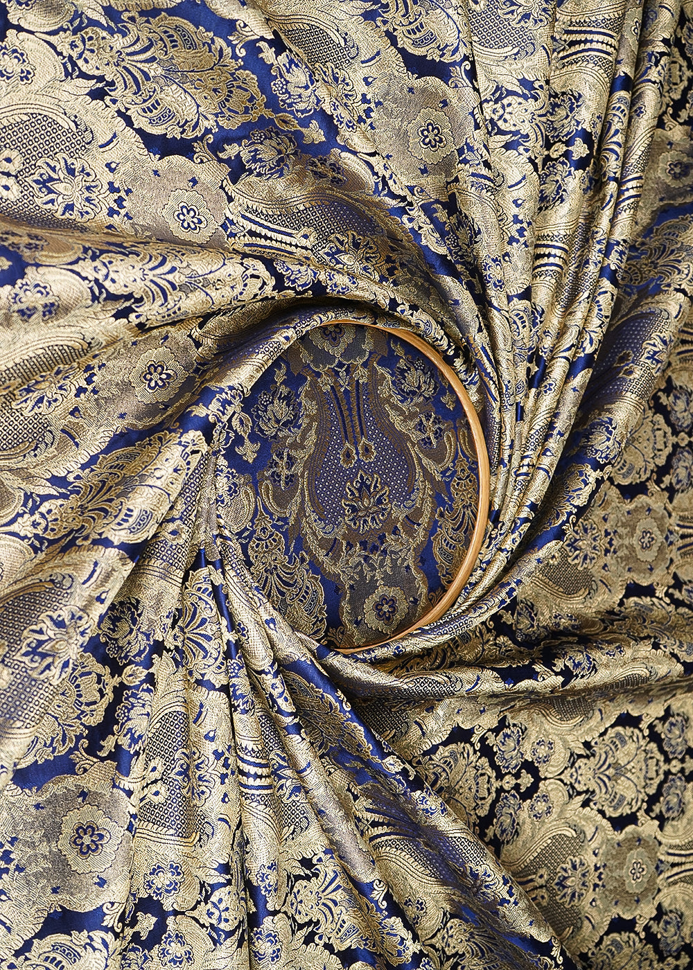 Navy-Blue-Banarasi-Brocade-Fabric-With-All-Over-Thread-And-Zari-Handloom-21284-close-view