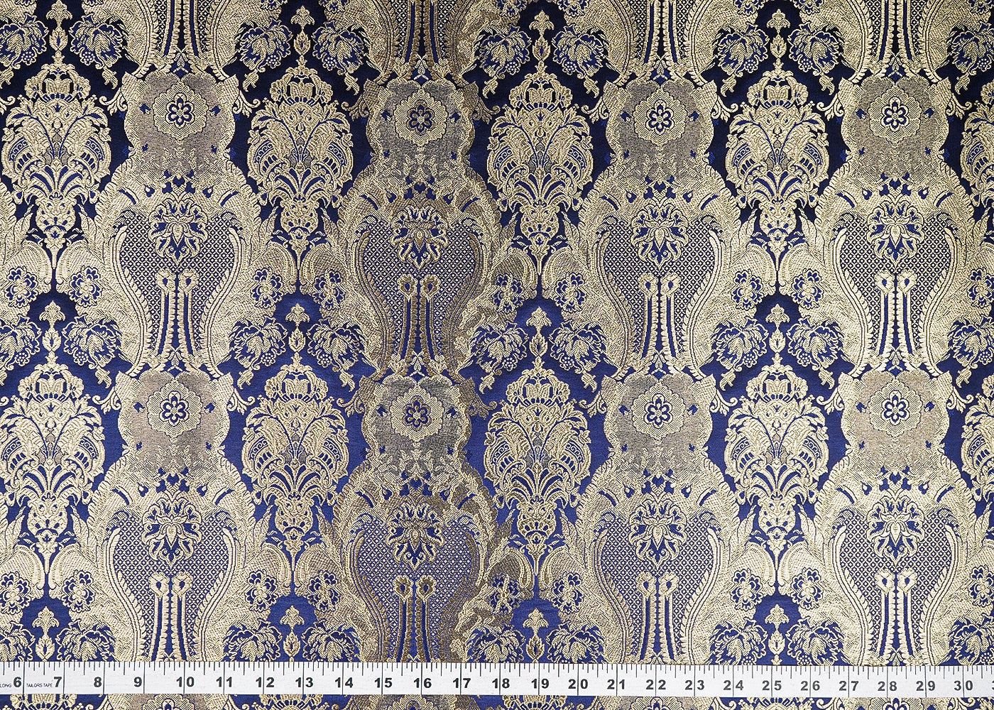 Navy Blue Banarasi Brocade Fabric With All Over Thread And Zari Handloom 21284