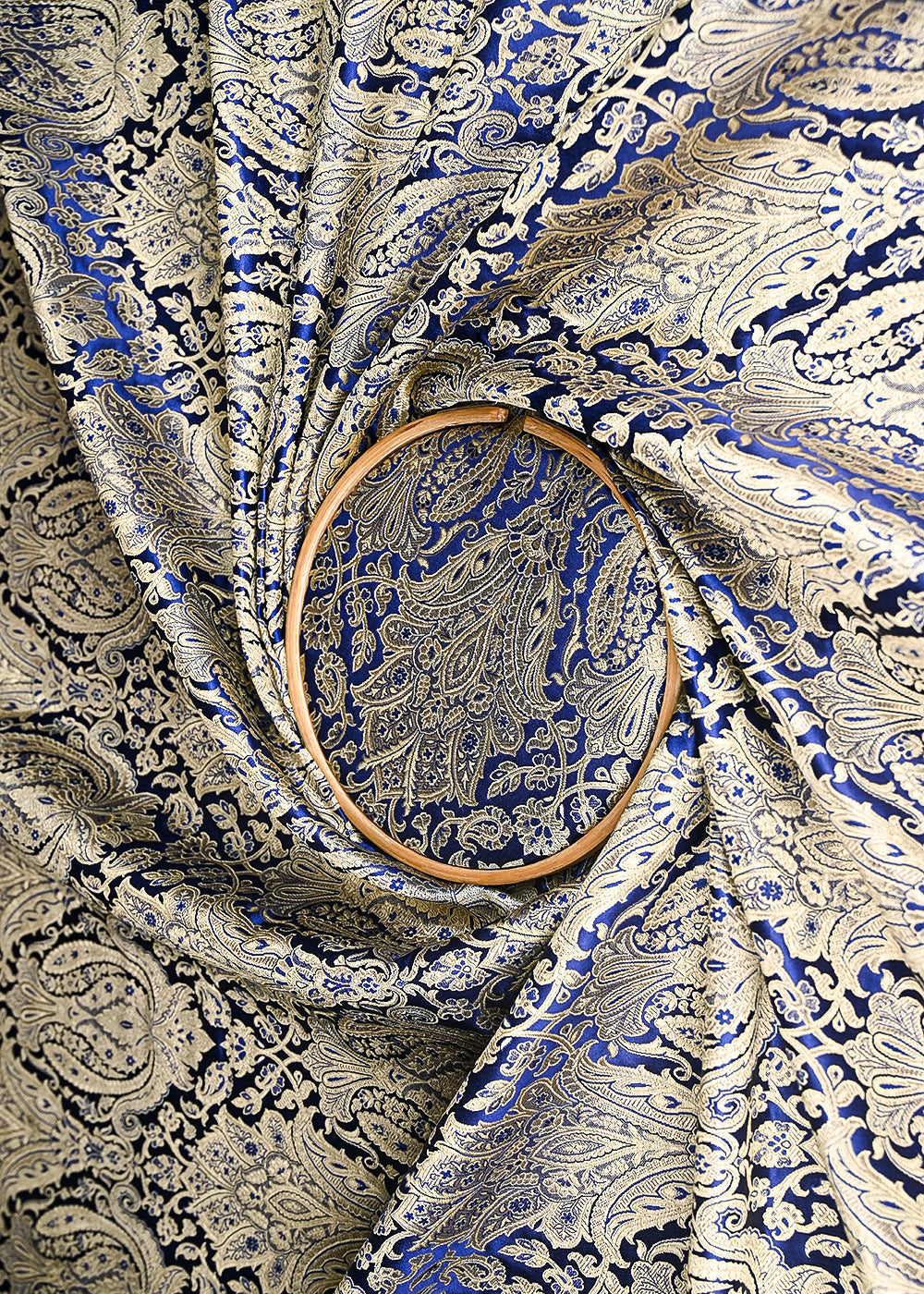 Navy-Blue-Banarasi-Brocade-Fabric-With-All-Over-Golden-Zari-Handloom-21286-close-view