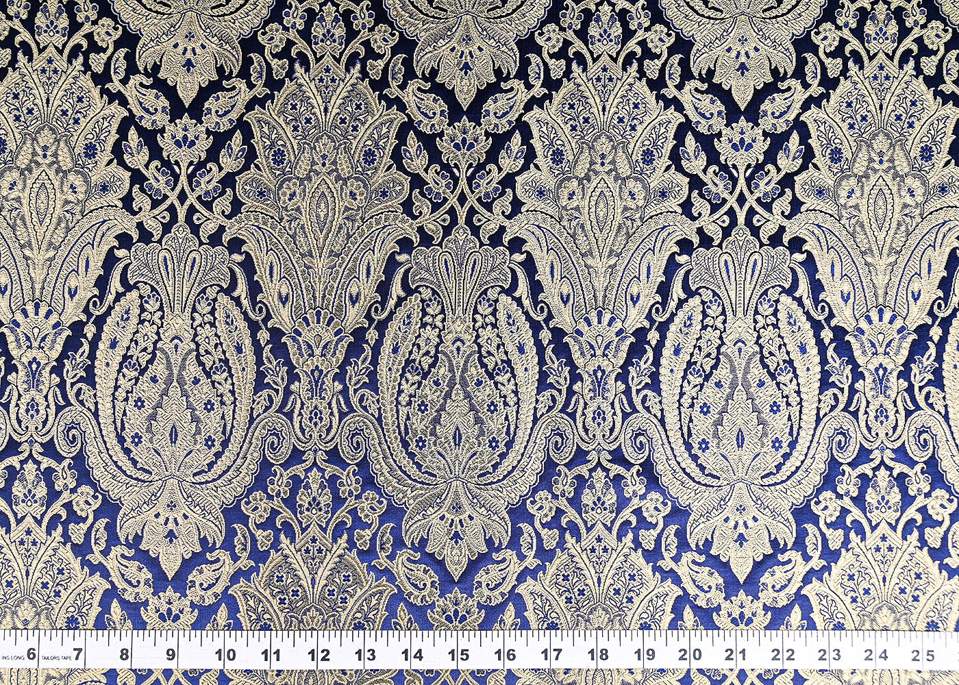 Navy Blue Banarasi Brocade Fabric With All Over Golden Zari Handloom 21286