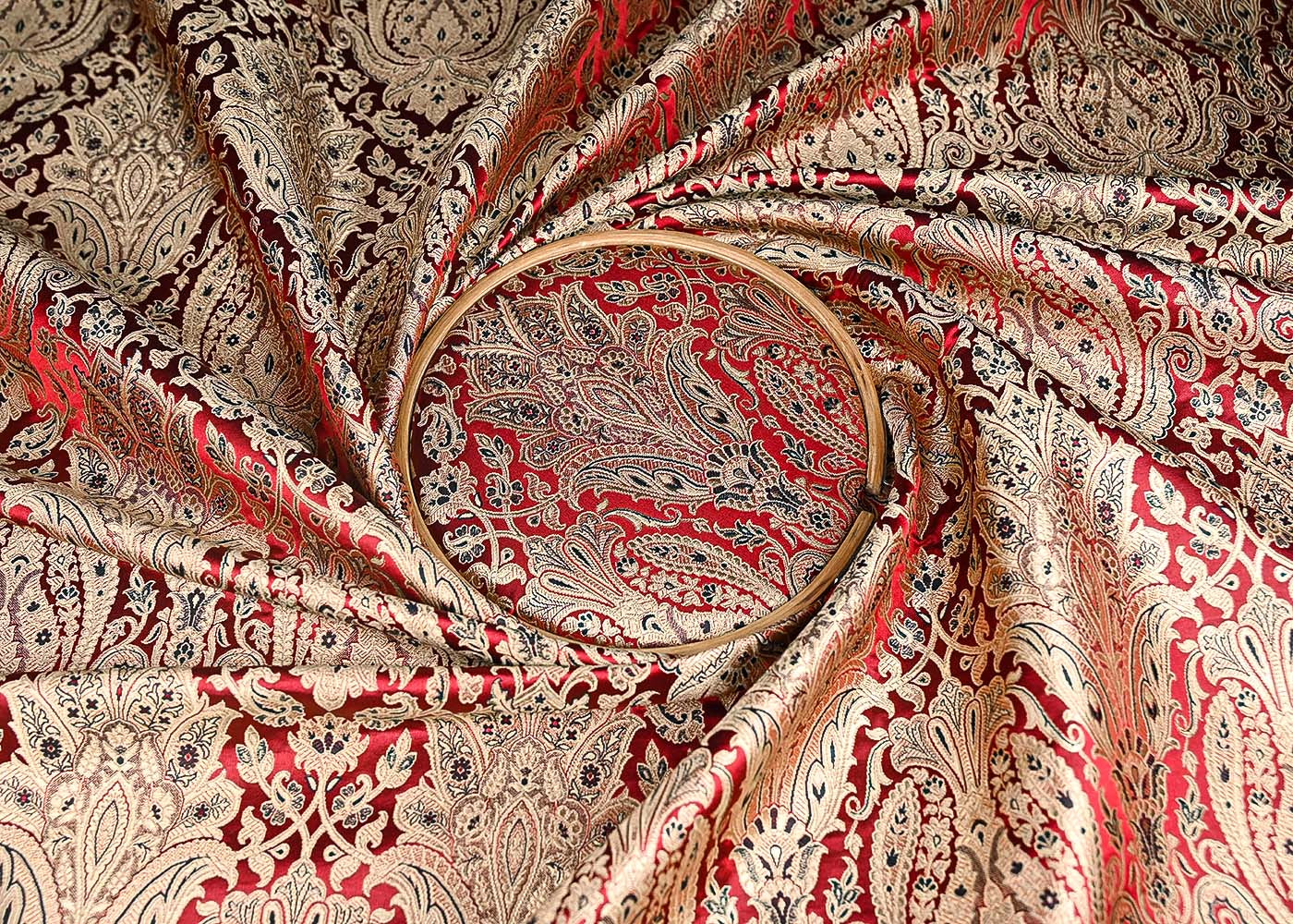Maroon Banarasi Brocade Fabric With All Over Golden Zari Handloom 21292