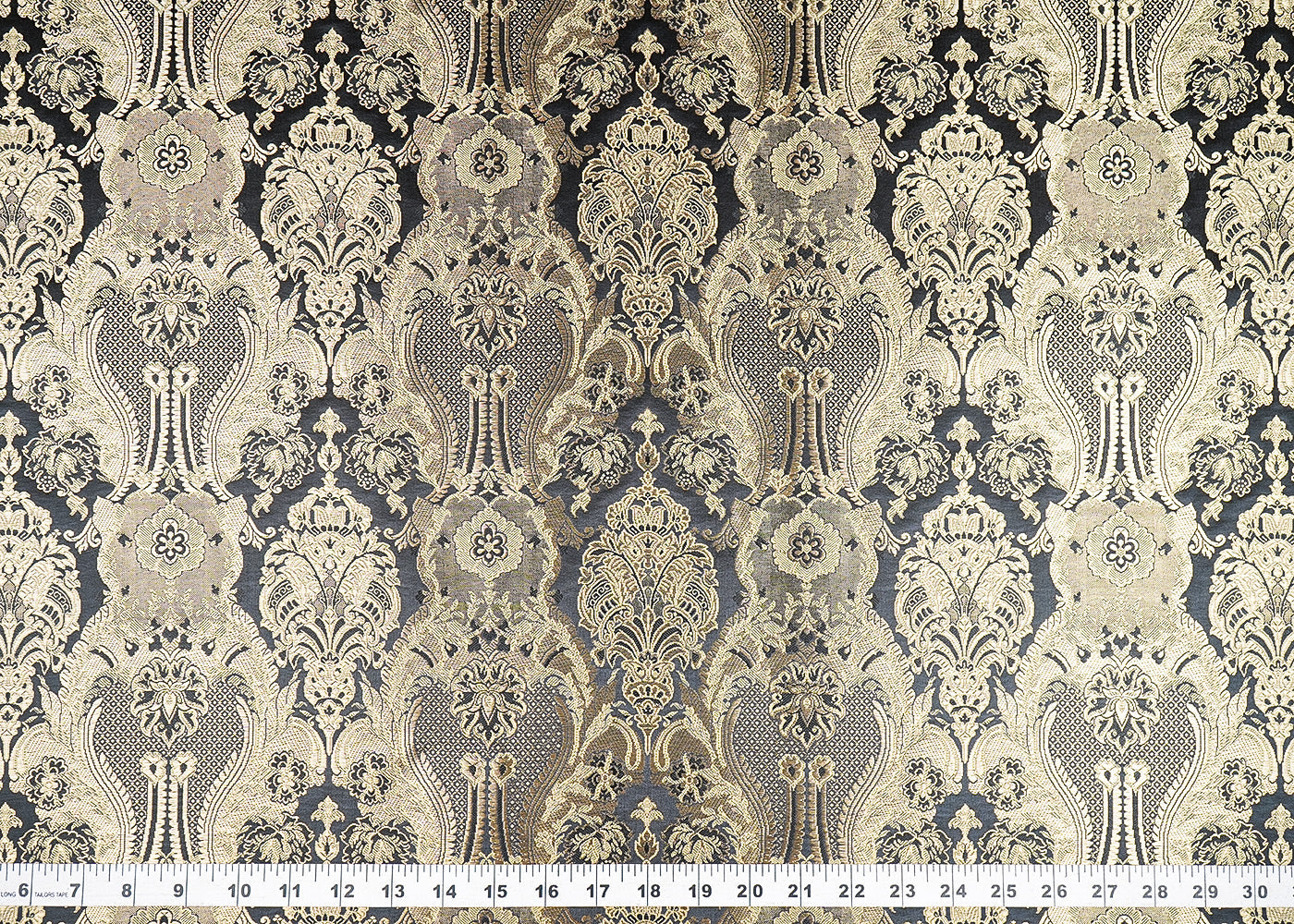 Black Banarasi Brocade Fabric With All Over Thread And Zari Handloom 21293