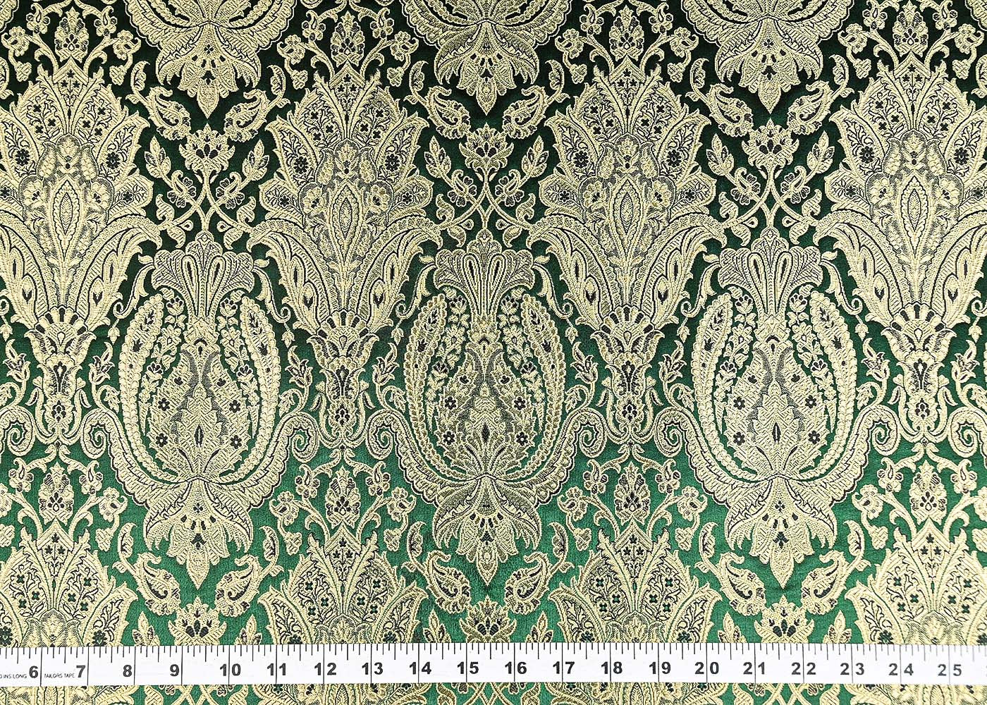 Bottle Green Banarasi Brocade Fabric With All Over Golden Zari Handloom 21294