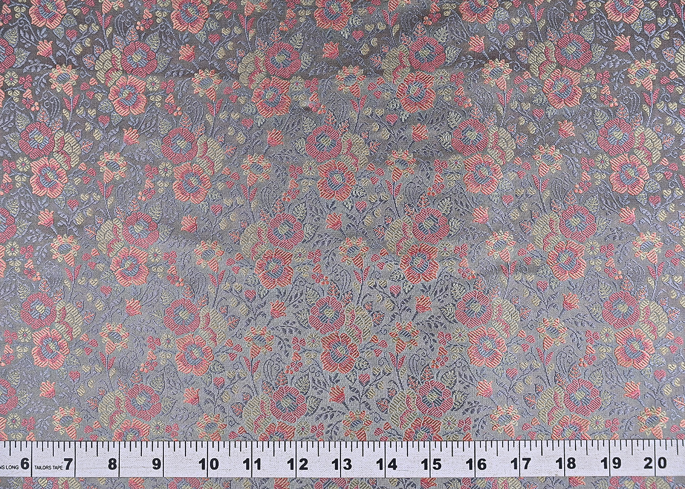 Grey Banarasi Brocade Fabric With All Over Golden Zari Handloom 21297