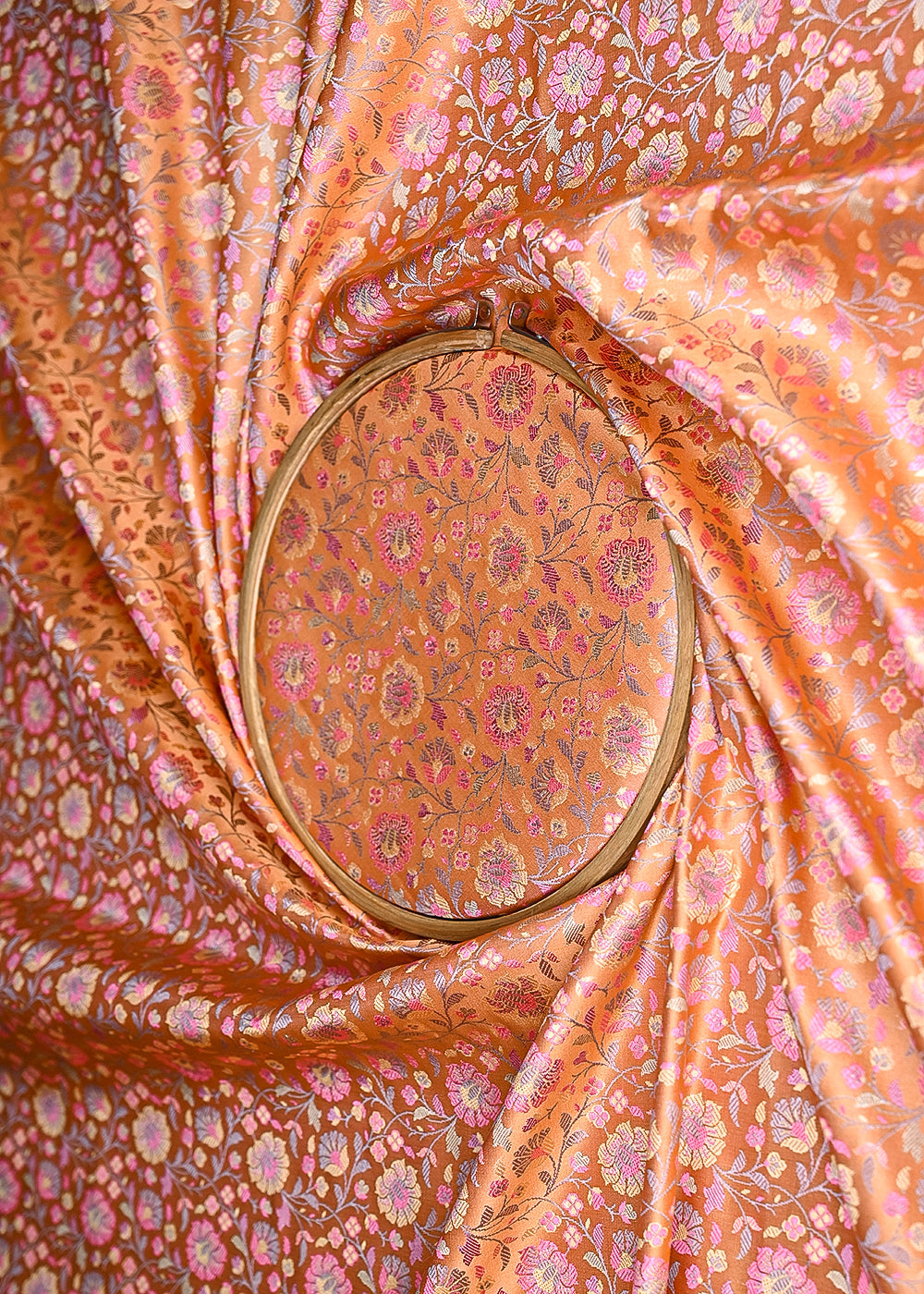 Peach-Banarasi-Brocade-Fabric-With-All-Over-Golden-Zari-Handloom-21300-close-view