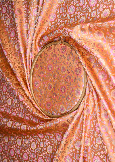 Peach Banarasi Brocade Fabric With All Over Golden Zari Handloom 21300