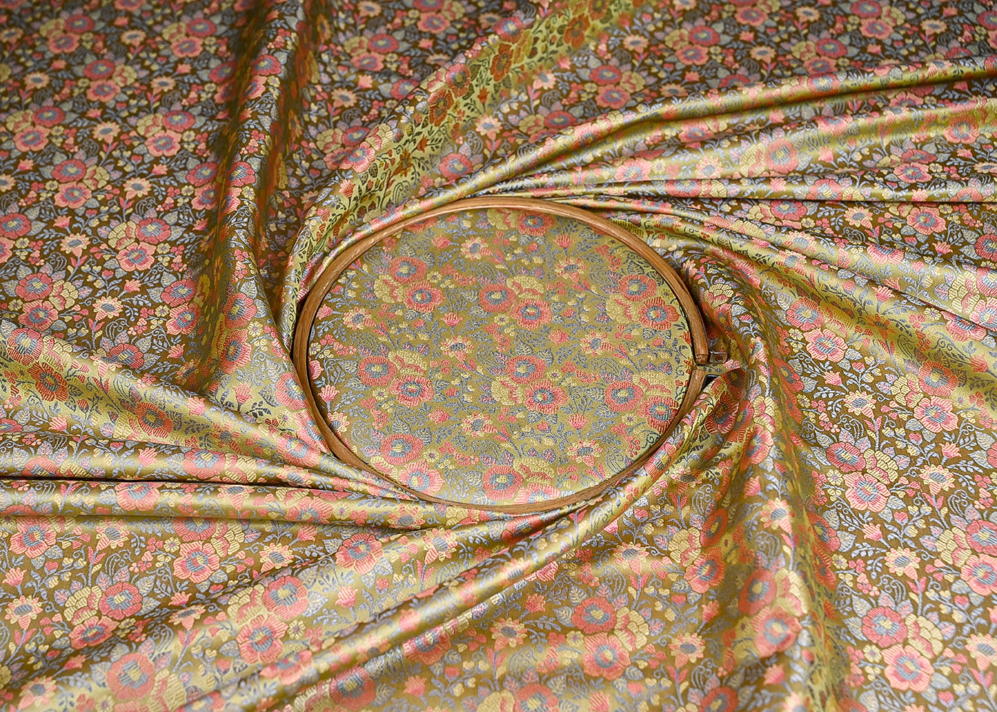 Light Green Banarasi Brocade Fabric With All Over Thread And Zari Handloom 21302