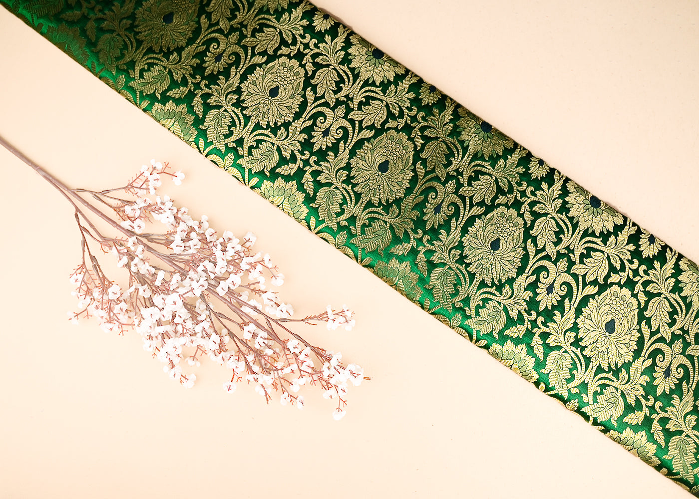 Green-Banarasi-Brocade-Fabric-With-All-Over-Golden-Zari-Handloom-21326