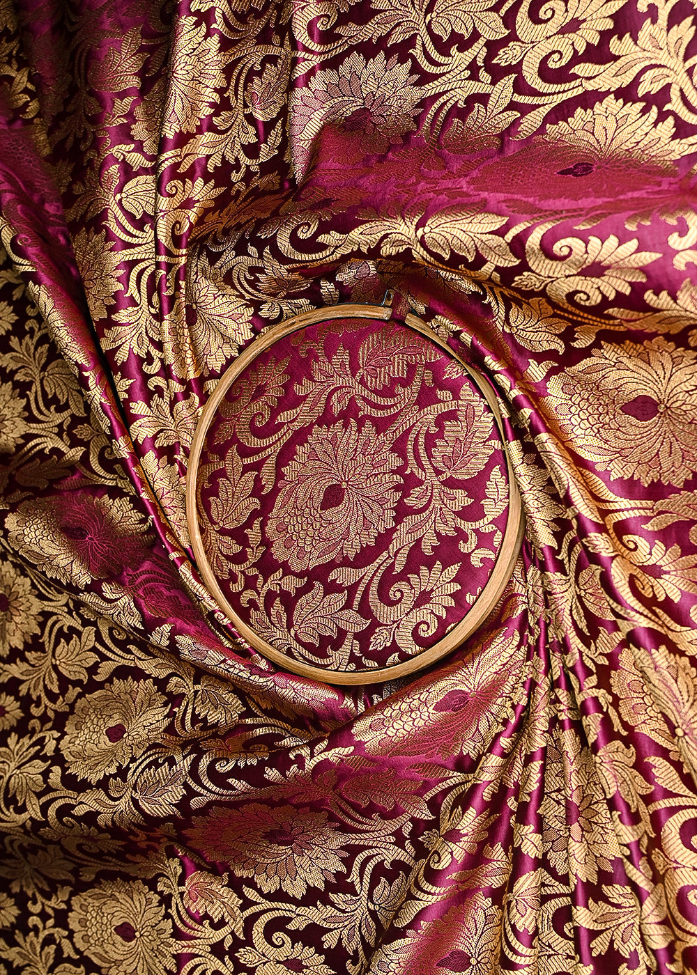 Wine-Banarasi-Brocade-Fabric-With-All-Over-Golden-Zari-Handloom-21328-close-view