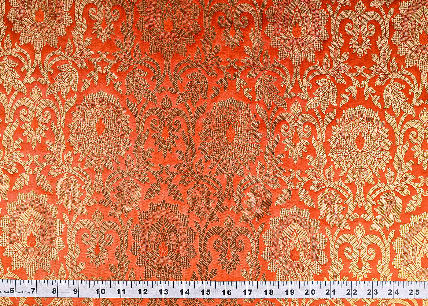 Orange-Banarasi-Brocade-Fabric-With-All-Over-Golden-Zari-Handloom-21333-measurement-view