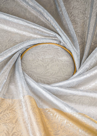 Light Grey & Golden Organza Fabric With All Over Self Work With One Side Border 21340