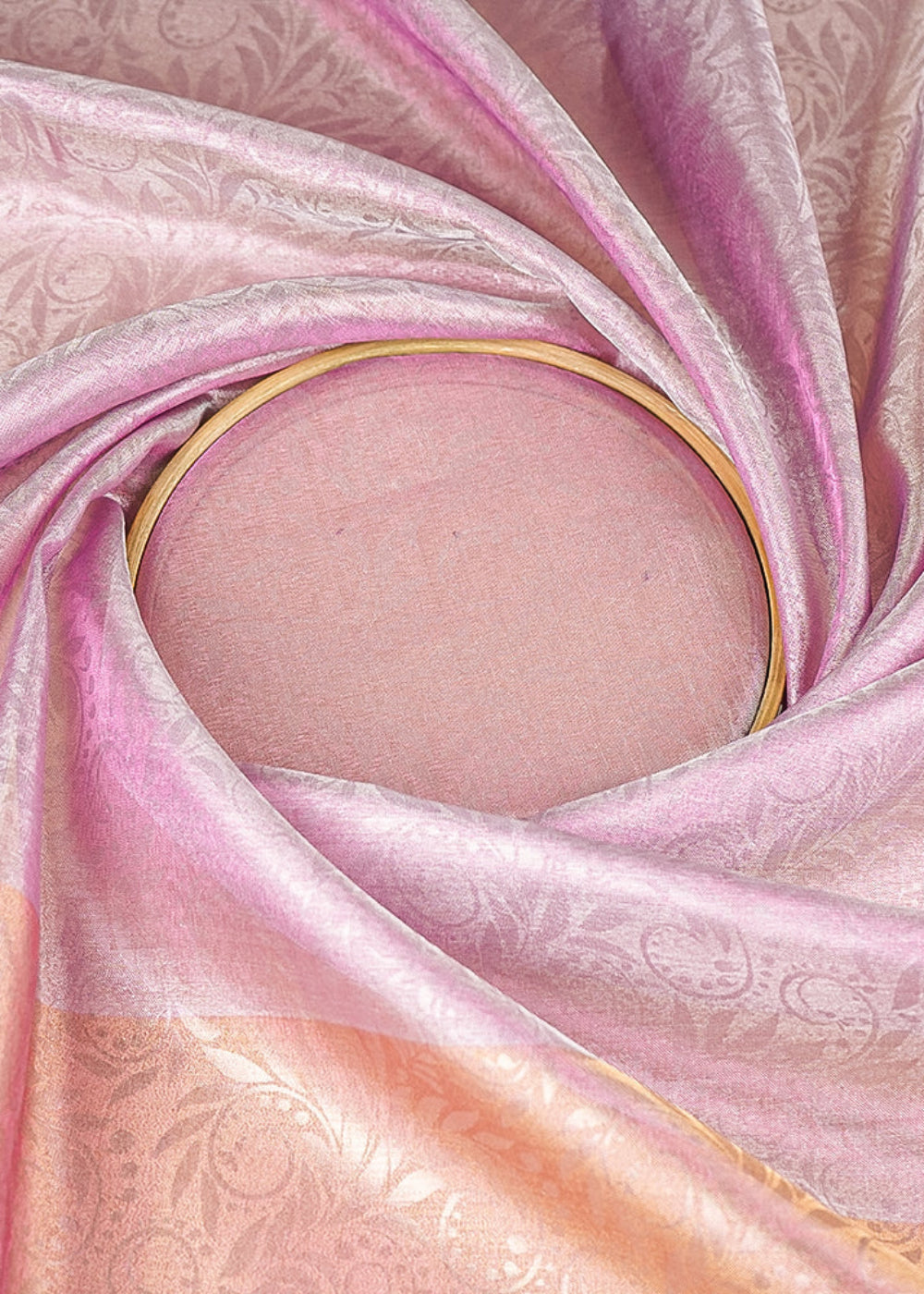 Pink-&-Golden-Organza-Fabric-With-All-Over-Self-Work-With-One-Side-Border-21346-close-view