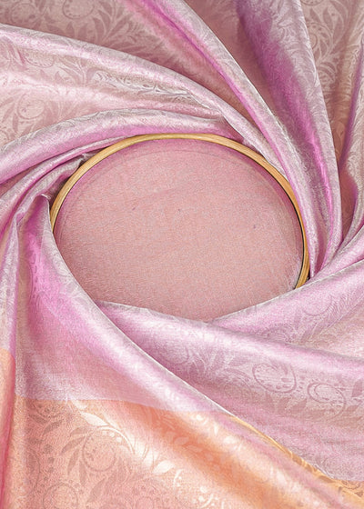 Pink & Golden Organza Fabric With All Over Self Work With One Side Border 21346